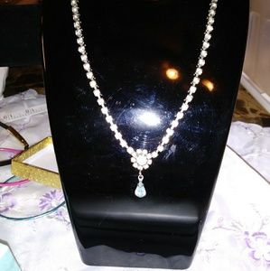 Blue and white crystal costume jewelry necklace